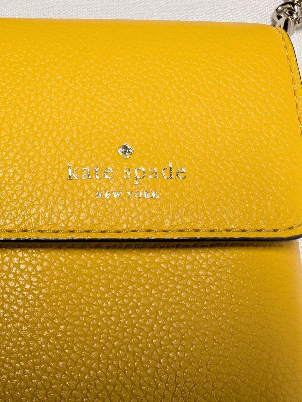 Kate Spade Yellow Phone Crossbody Bag Pebbled Leather Chain Strap NWOT